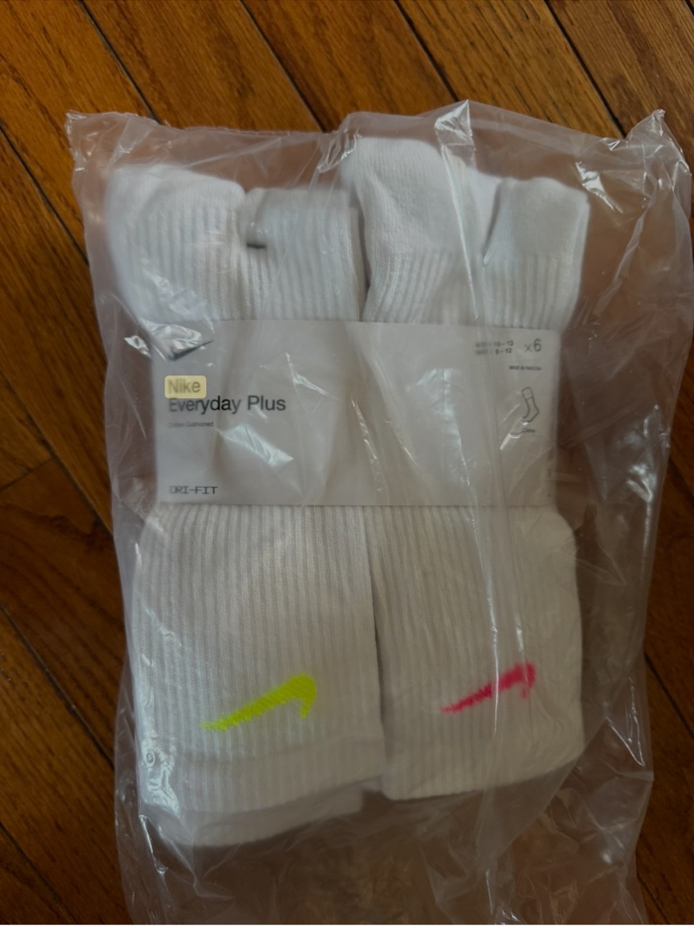 Nike White Crew Athletic Socks with Neon Swooshes - 6 Pack